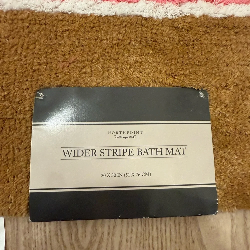Pink and Brown Striped Bath Mat